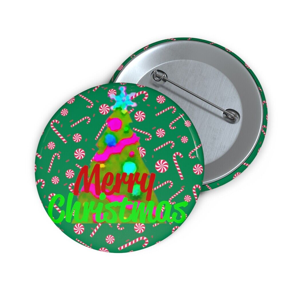 Merry Christmas Tree Pinback Custom Pin Button