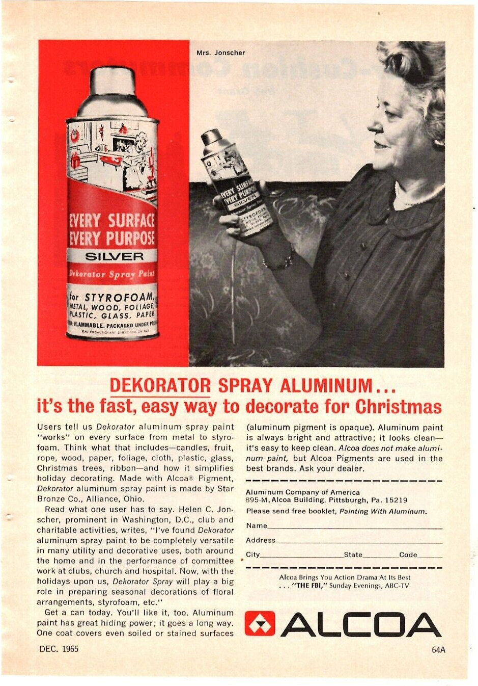 1965 Print Ad  ALCOA Dekorator Spray Aluminum Silver Decorate for Christmas