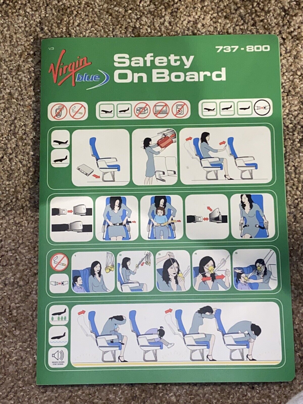 VIRGIN BLUE AUSTRALIA BOEING 737 800 SAFETY CARD NEW MINT Low Cost