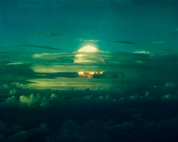 Fiery Mushroom Cloud Forms During The Atomic Explosion 1951 OLD PHOTO