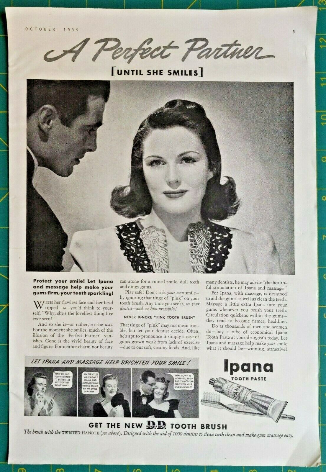 1939 IPANA TOOTH PASTE Original Vintage Print Ad Toothpaste Dental Hygiene 