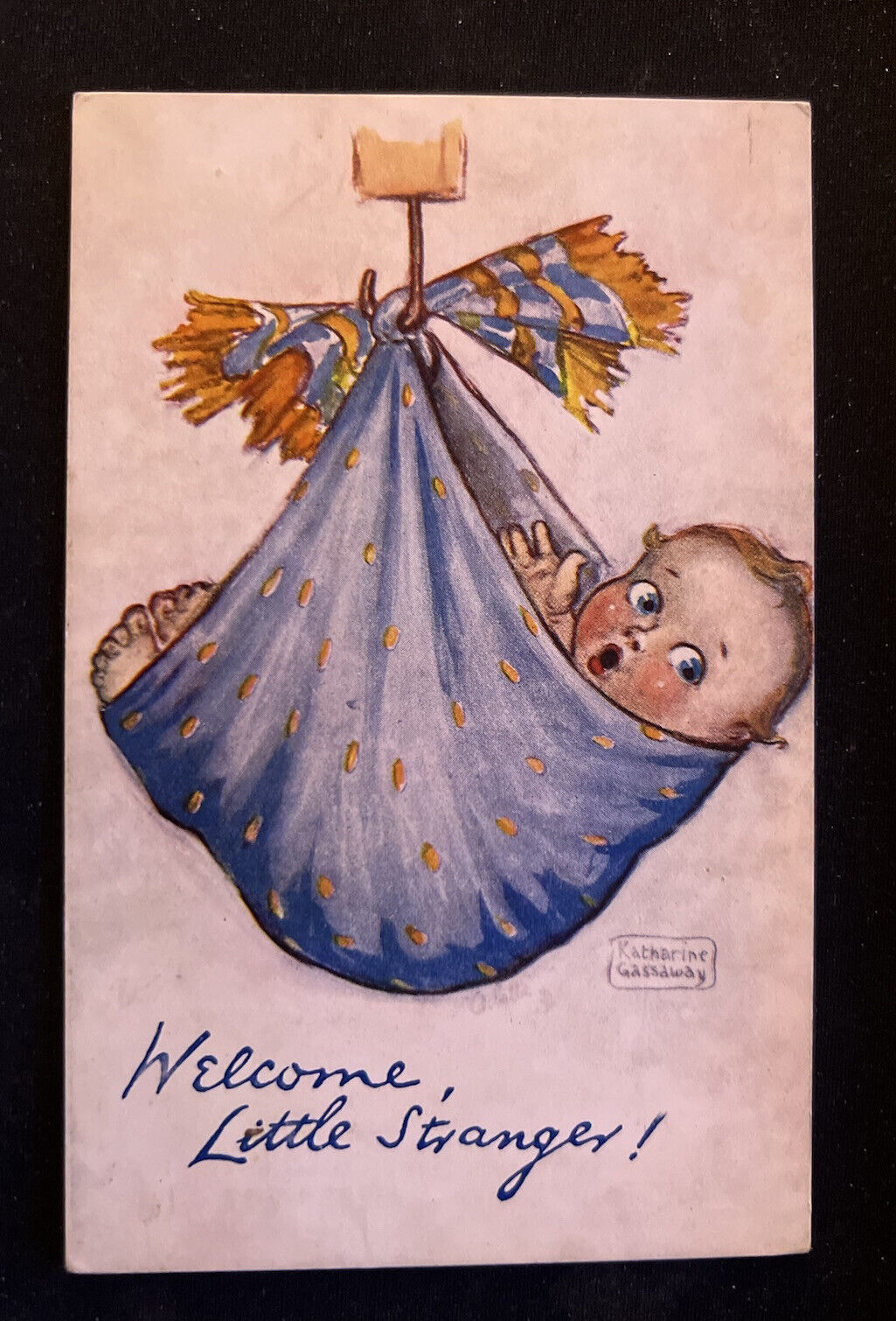 A/s Katherine Gassaway ~Tuck~Baby on Scale~Antique Greeting Postcard~z-25