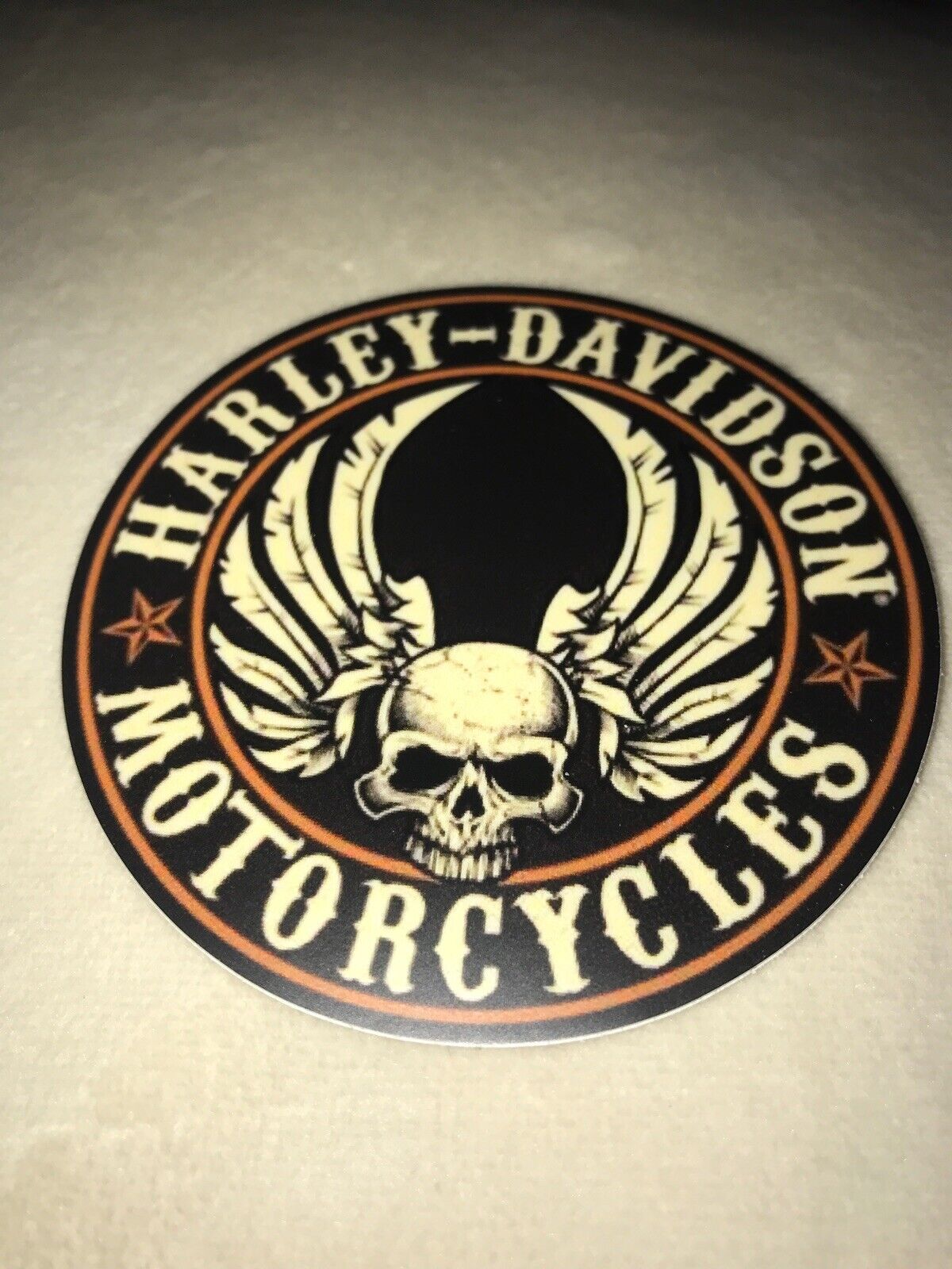 HARLEY DAVIDSON MOTORCYCLES Vintage Decal Sticker 3” Round  BLACK SKULL w/ WINGS