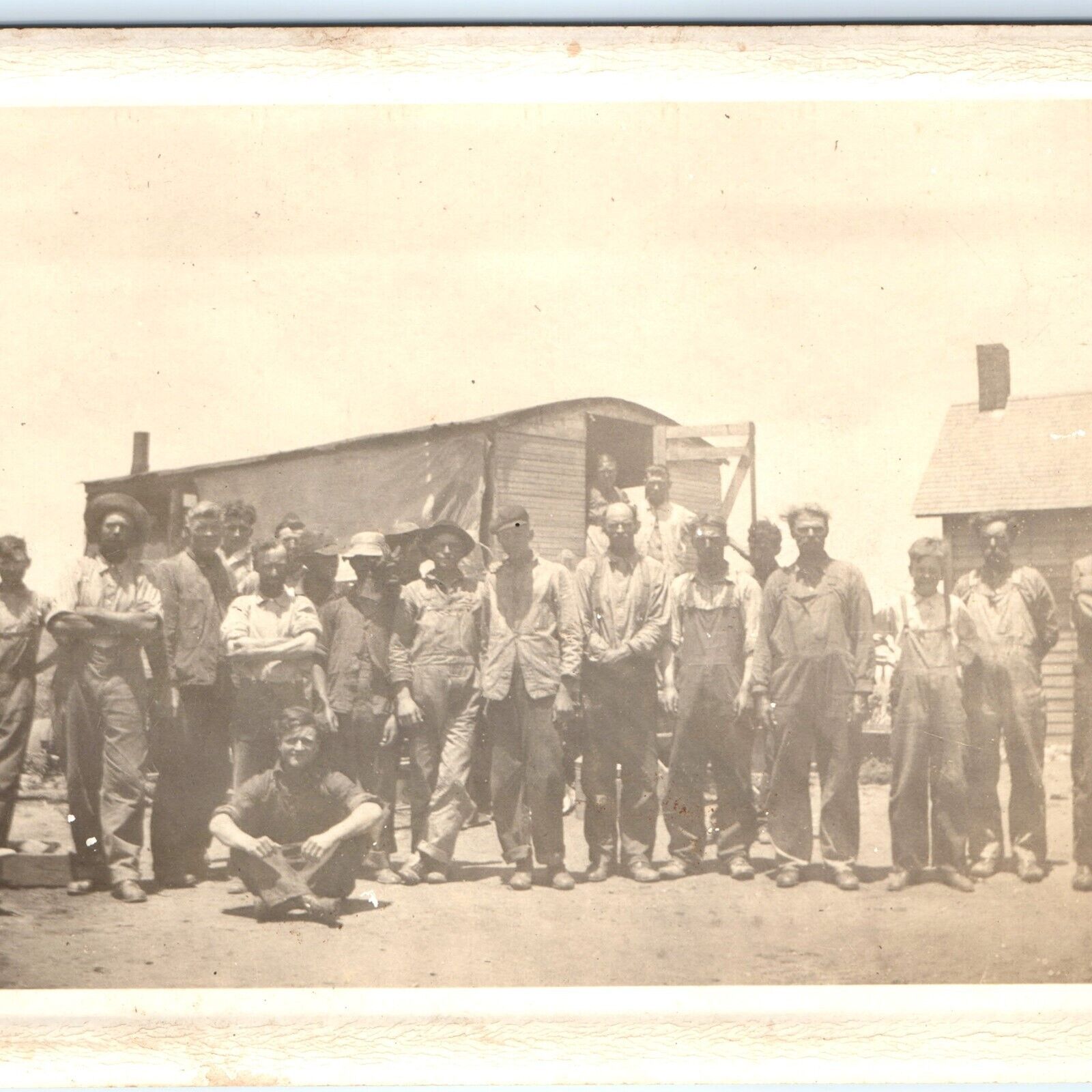 c1910s Occupational Cook Thresher Crew Men RPPC Workers Overalls Real Photo A162
