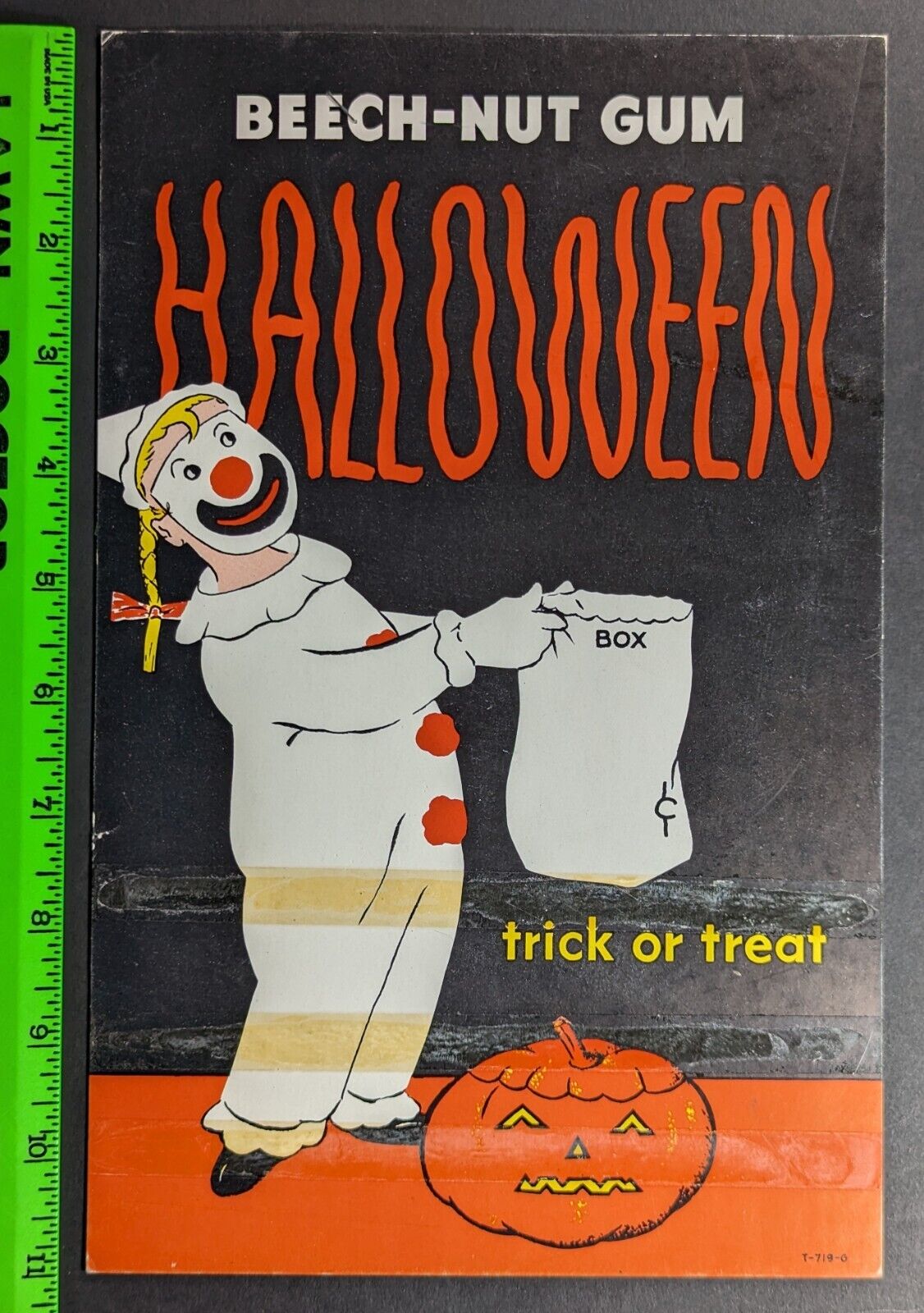 Vintage 1954 Beech-Nut Gum Halloween Clown Cardboard Sign (Some Damage)