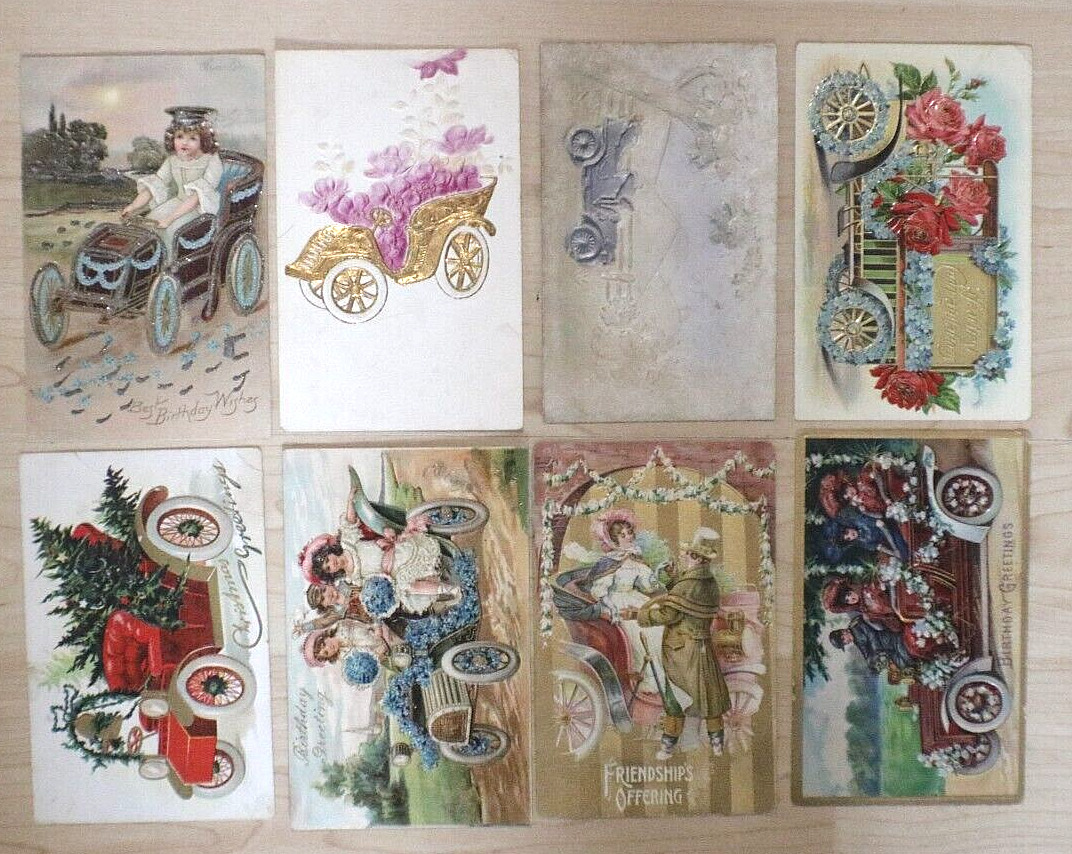 1910s automotive car themed  post cards lot brass era 8 cards included collectio