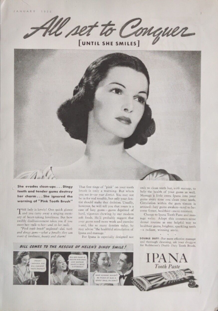 1938 IPANA Tooth Paste Original Old Vintage Magazine Print Ad