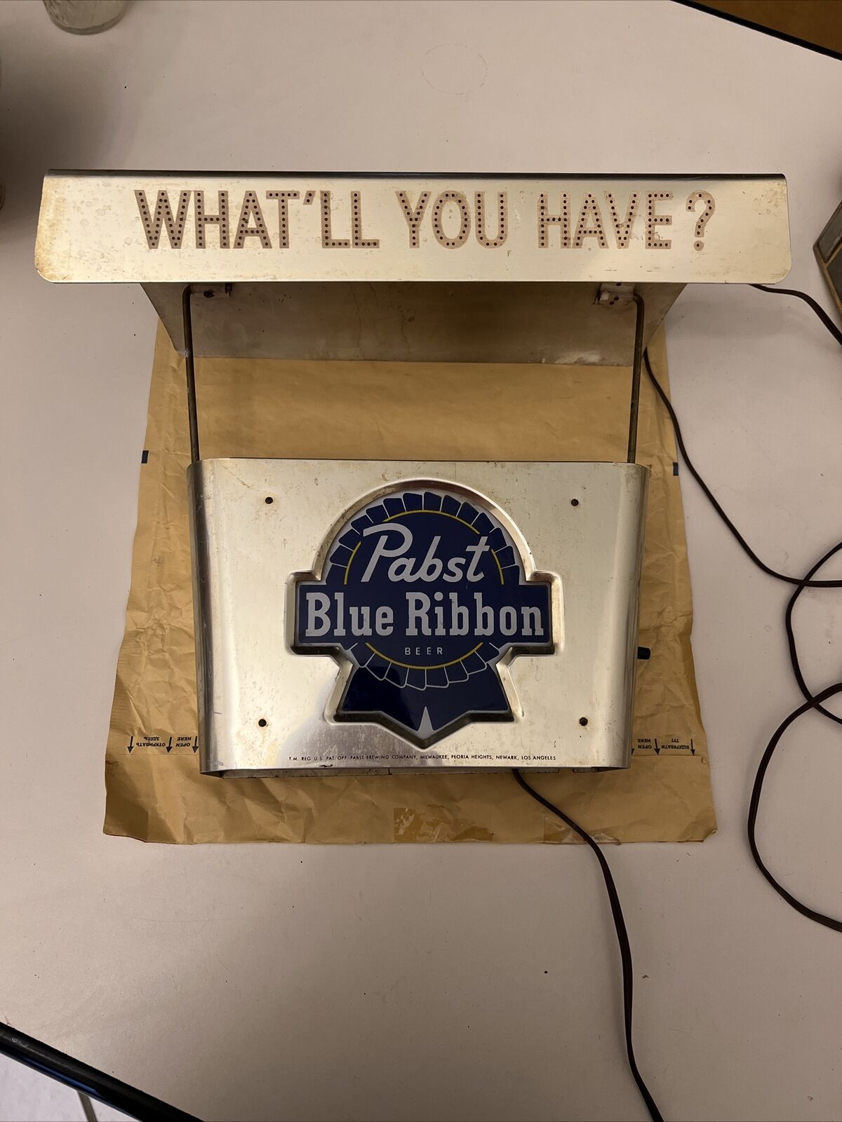 Original Pabst Blue Ribbon Lighted Metal Sign \