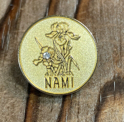 NAMI National Alliance Mental Illness lapel pin gold tone IRIS rhinestone