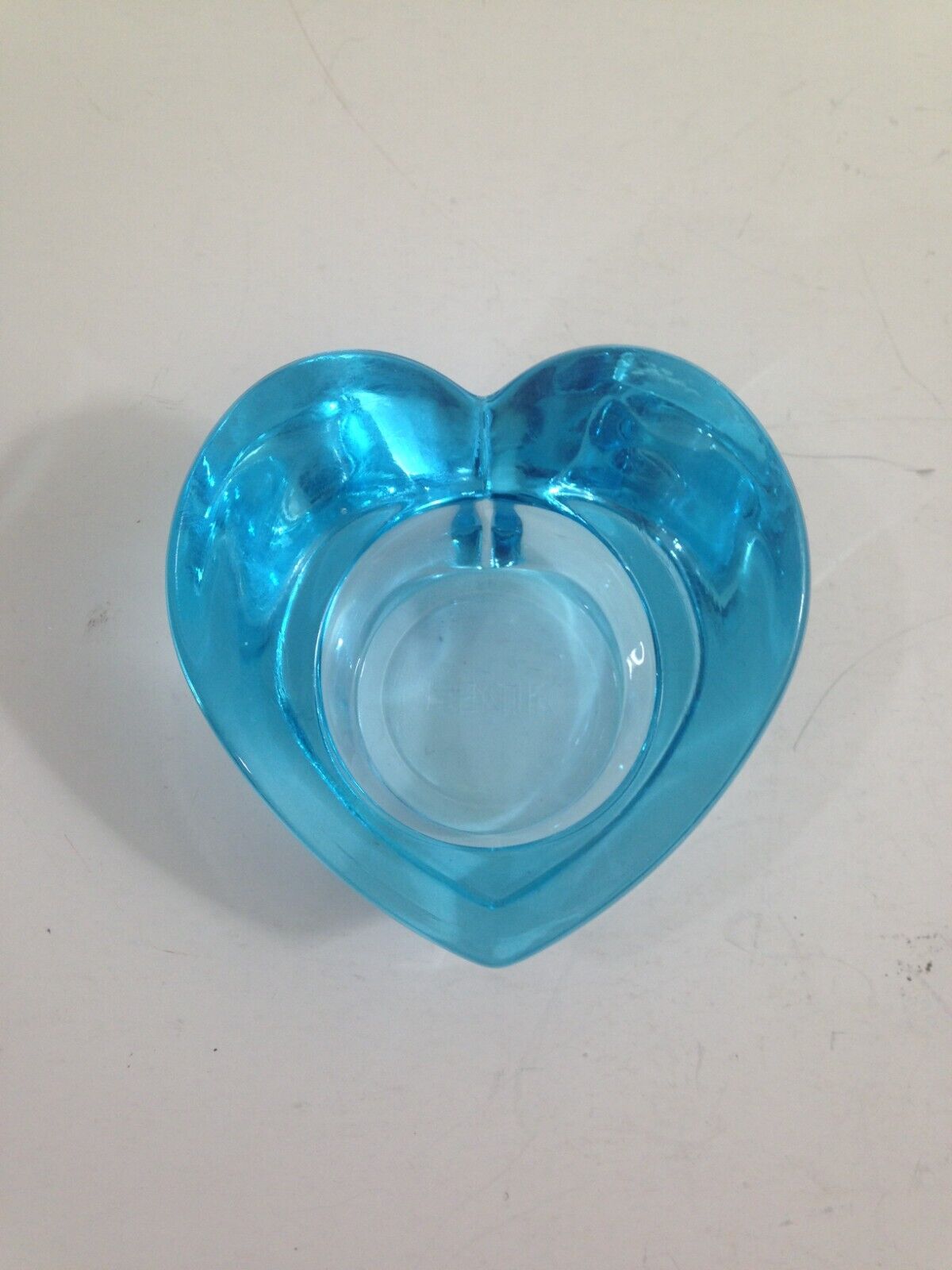 PENTIK candle holder heart shape blue glass heavy beautiful mcm retro