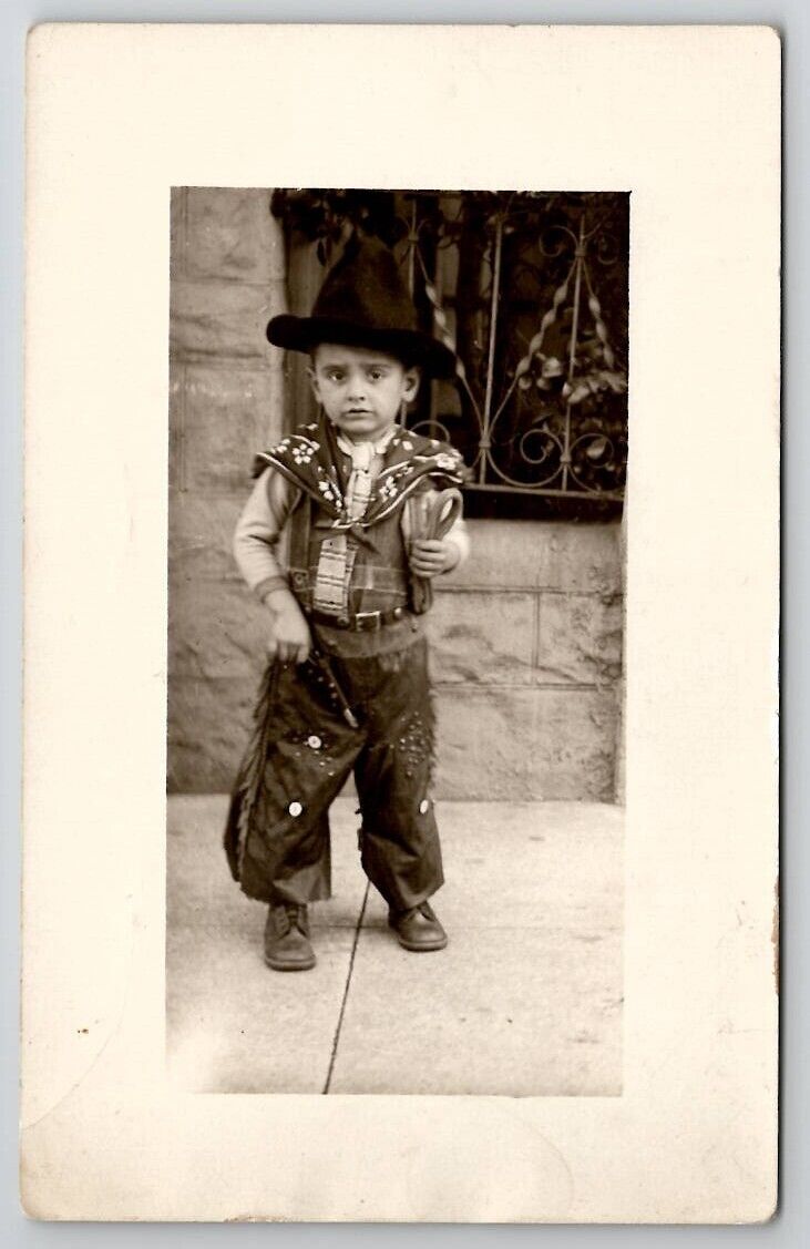 RPPC Cute Little Cowboy Studded Fringe Chaps Hat Rope Rodeo Ready Postcard F29