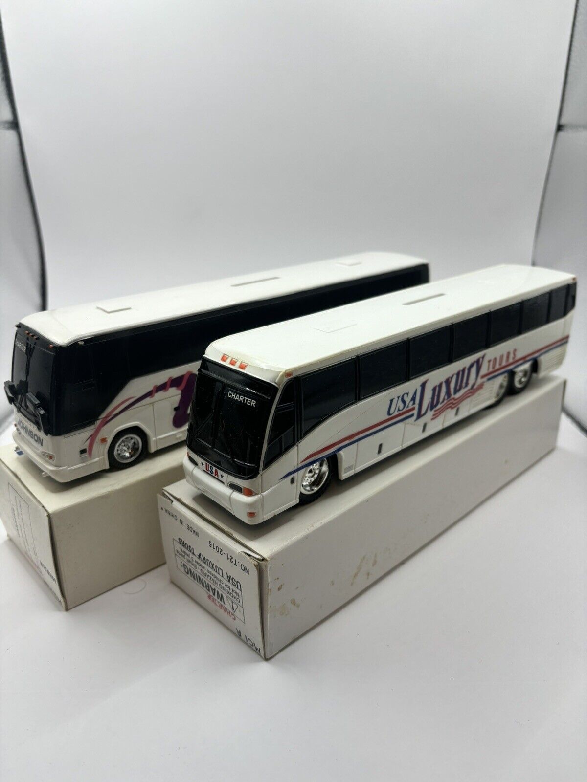 Vintage Bank Bus Plastic 9.5X2X2.75'' Lot ( USA luxury Tours and Johnson )