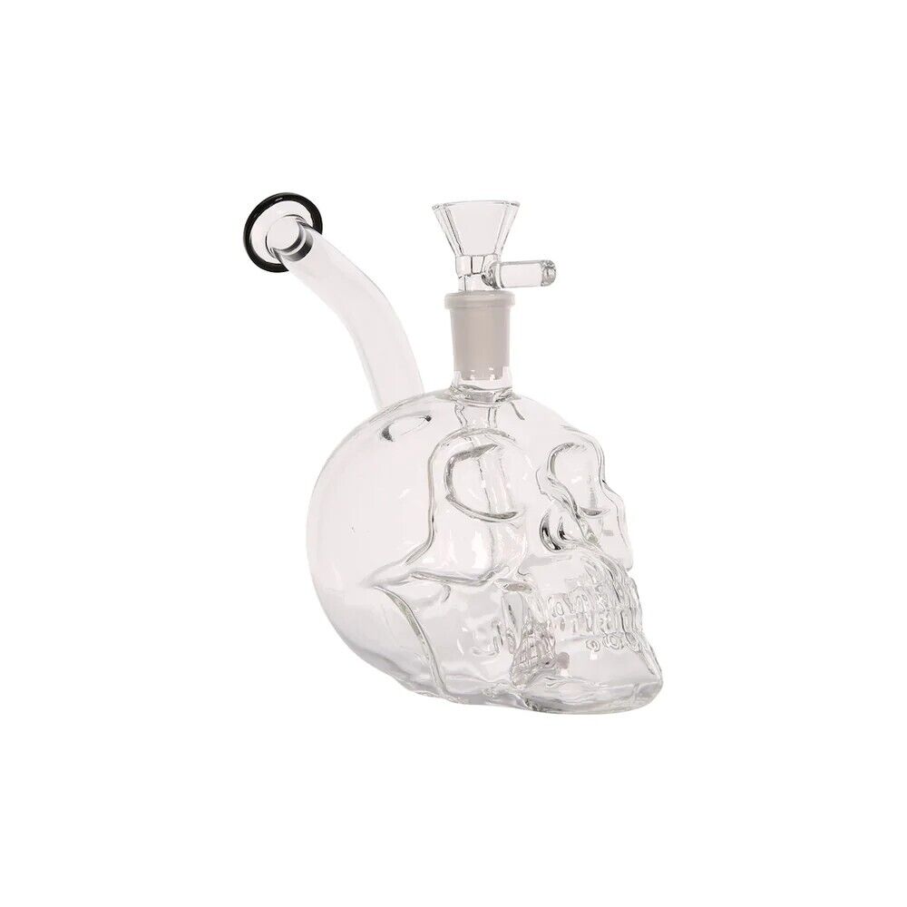 Halloween Clear Skull Glass Hookah Bong Water Pipe with Black Accented Lip