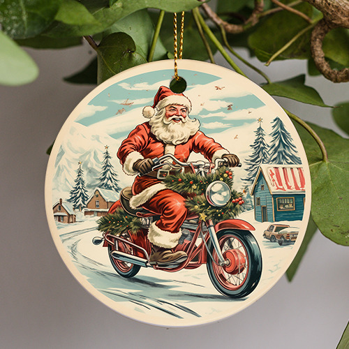 Vintage Santa's Riding Motorcycle,  Christmas Ornament, Biker Christmas Gift