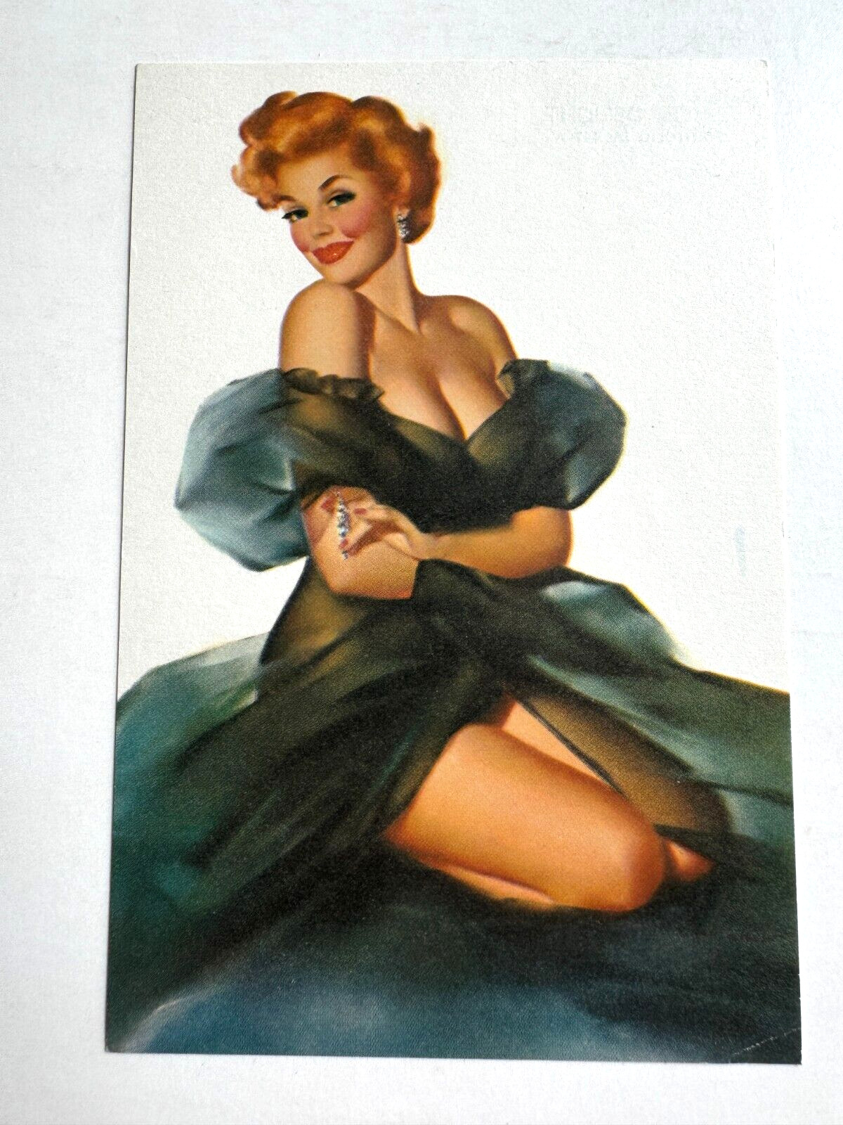 1950's Small Pinup Girl Picture- Red Head on Her Knees- Sheer Delight Elvgren