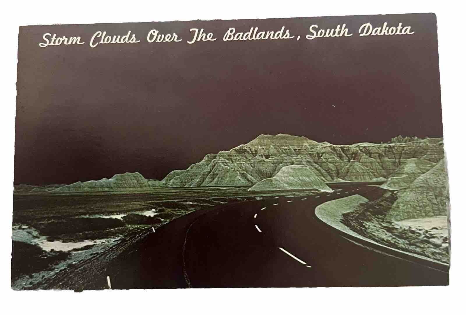 Postcard Storm Clouds over the Badlands South Dakota Night View Chrome Unposted