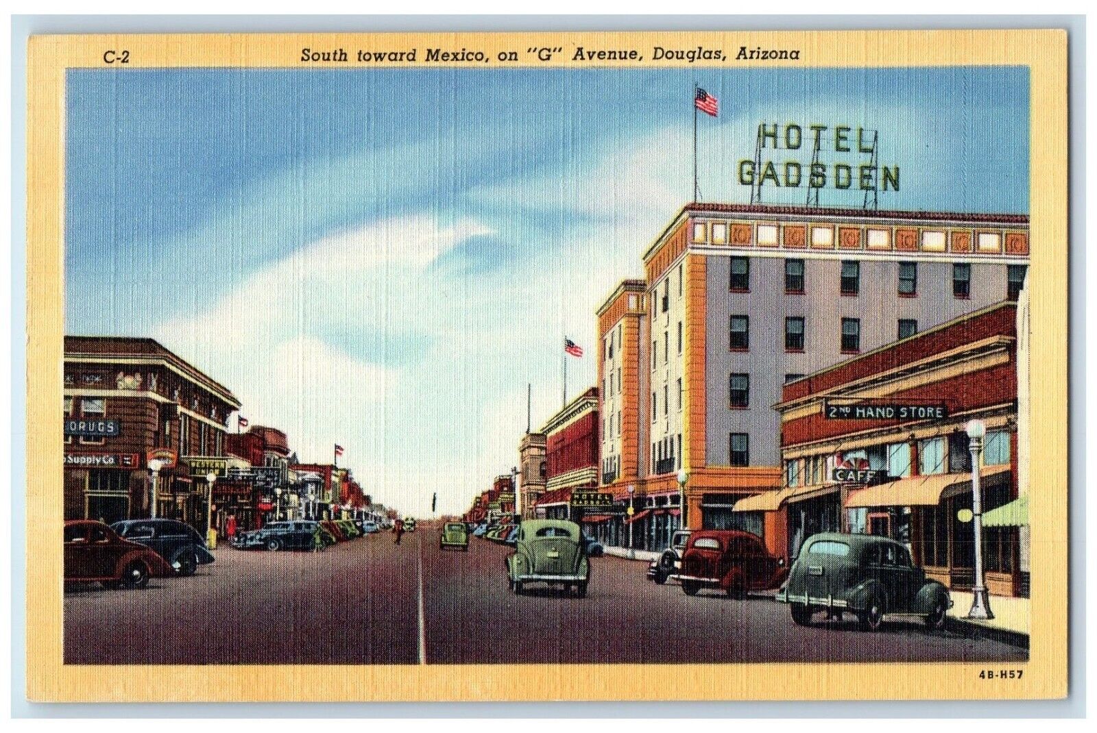 Douglas Arizona AZ Postcard South Toward Mexico Avenue Exterior Building c1940
