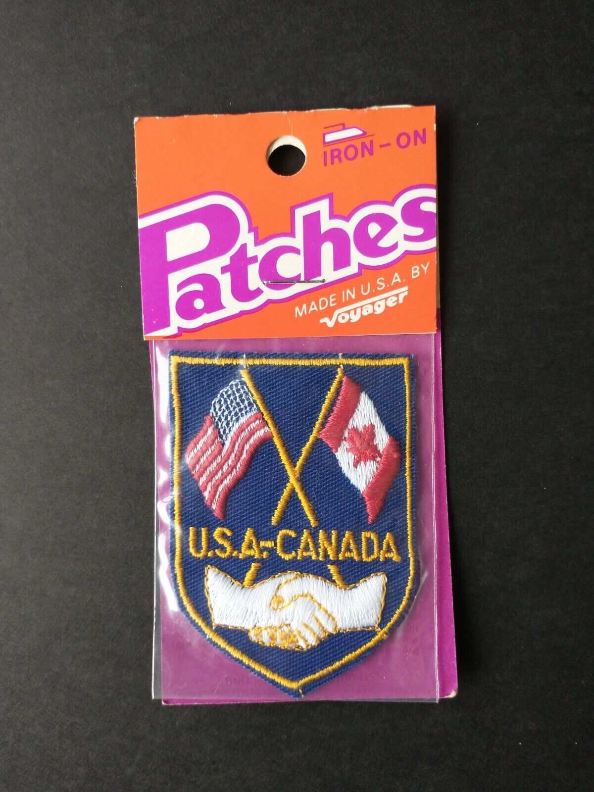 Vintage Embroidered Patch USA Canada Flags & Handshake Iron On NOS New Made USA