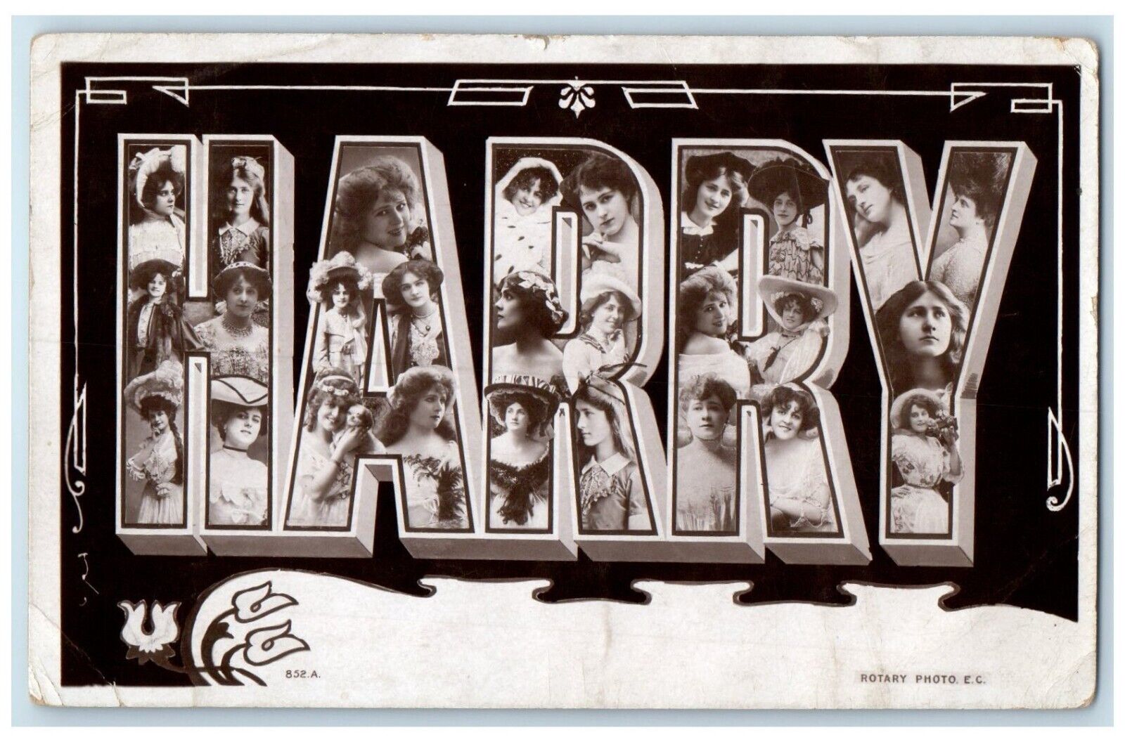 1905 Harry Large Letters Pretty Woman RPPC Photo Birmingham England Postcard