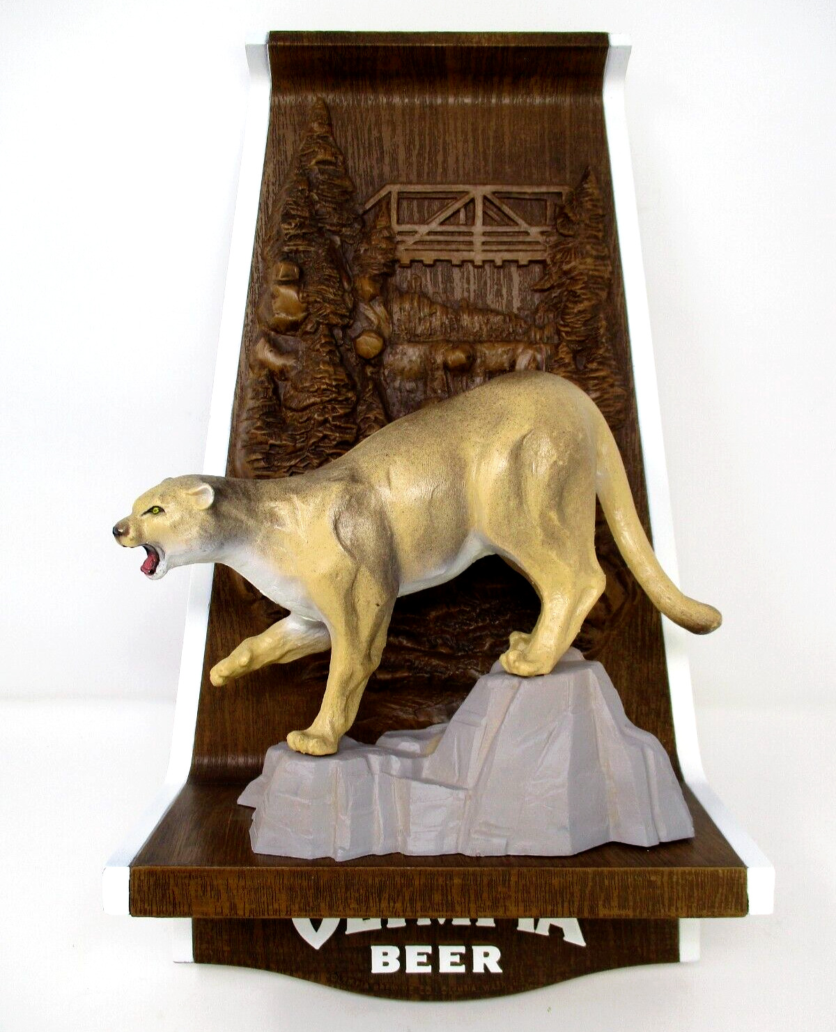 Vintage Olympia Beer Mountain Lion Cougar 3D Sign Wall Hanging 1970s Wildlife
