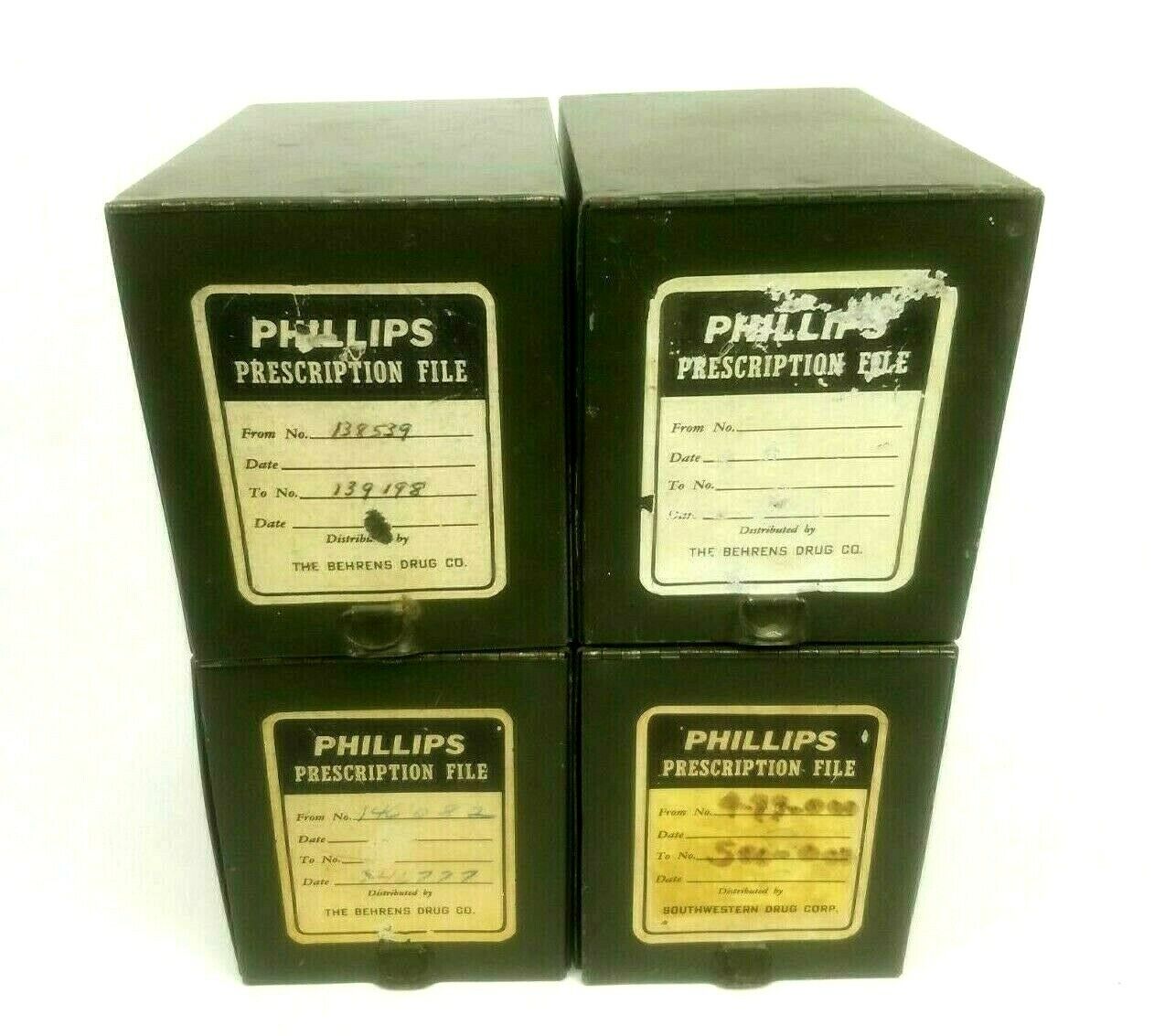Lot 4 Phillips Metal Pharmacy Prescription Boxes Rx File Apothecary Industrial