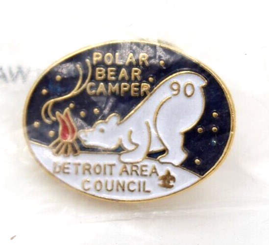 SEALED 1990 Polar Bear Camper Detroit Area Council Hat Lapel Pin Boy Scouts MI