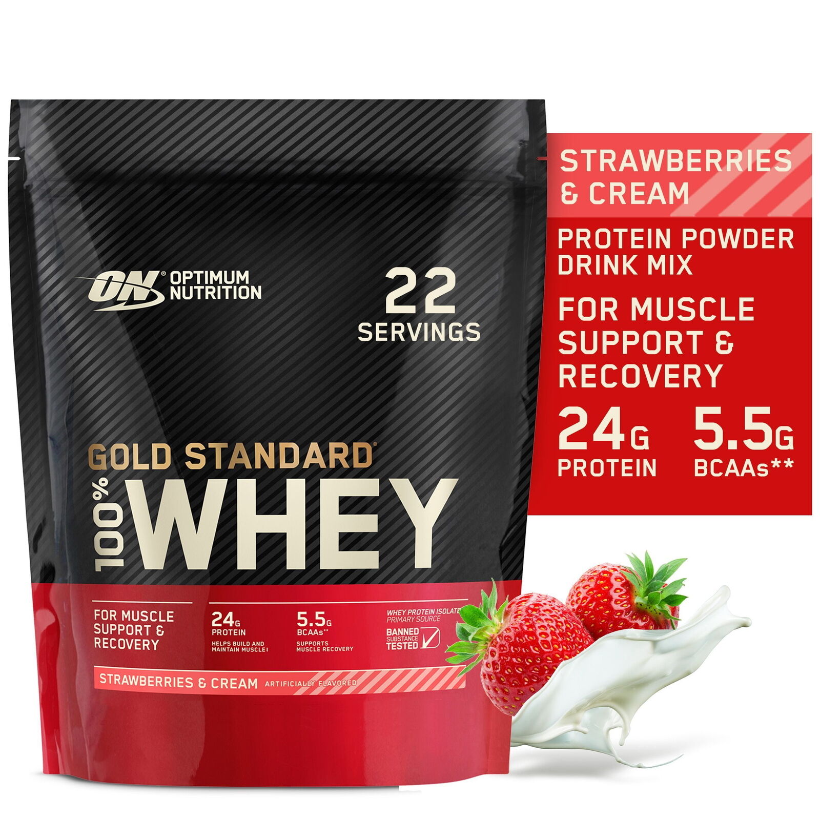 Gold Standard 100% Whey Protein, Strawberries & Cream, 22 Servings