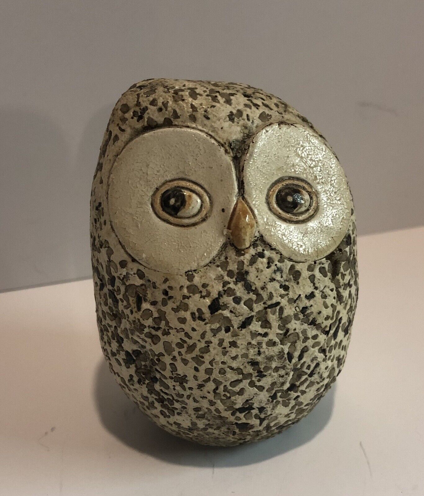 Vintage Pottery Owl Bird Speckled Figurine Rock Stone Resin