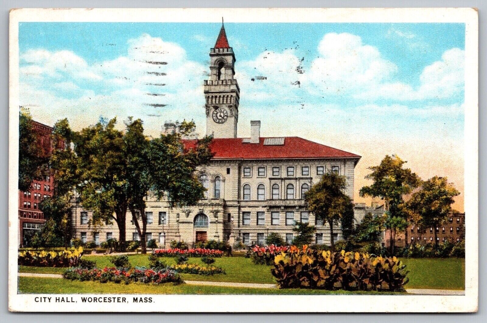 City Hall Worcester Massachusetts Mass MA Clock Tower Government Bldg Postcard