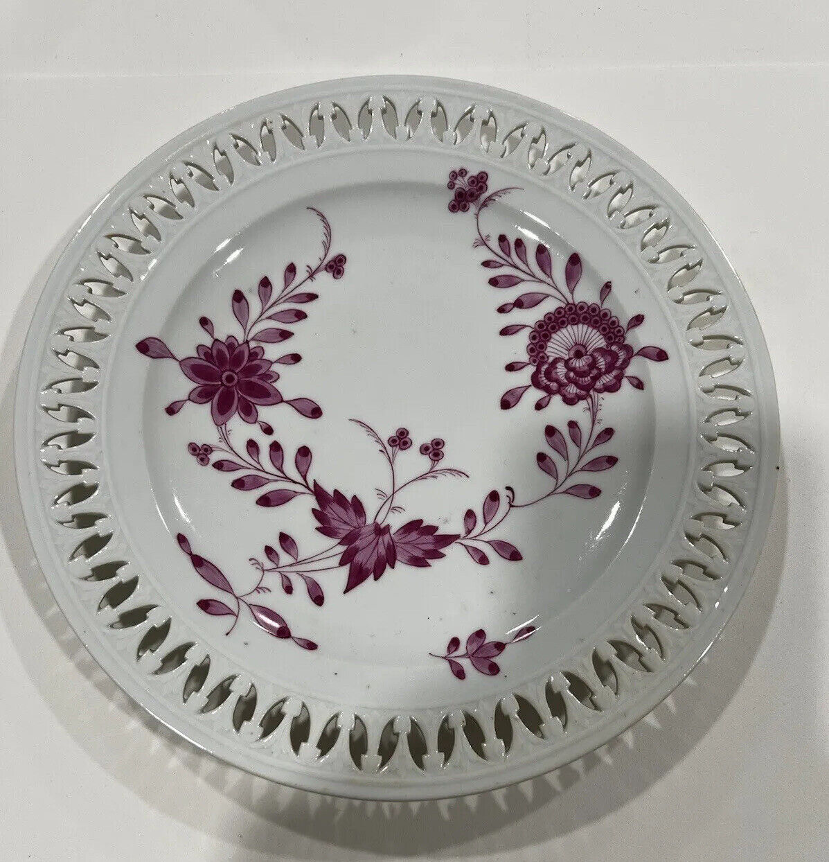 Meissen Pink and White Porcelain Plate (Indian?) Marcolini Mark