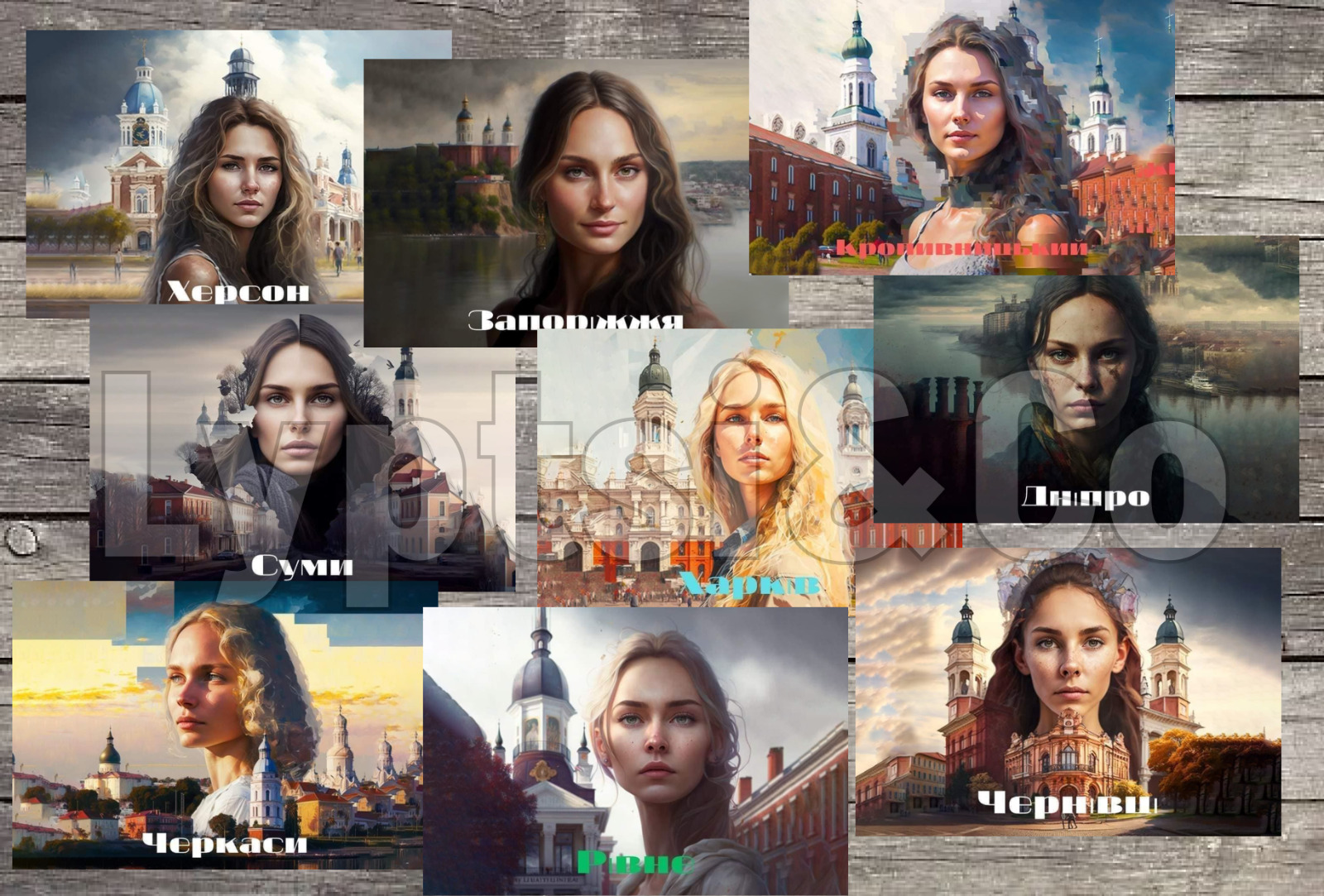 Set 25 Postcards-Regional cities of Ukraine through the eyes of a neural network
