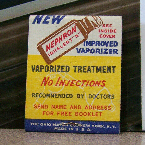 Vintage Matchbook G7 Circa 1940 Nephron Asthma Vaporizer Doctor Medical Medicine