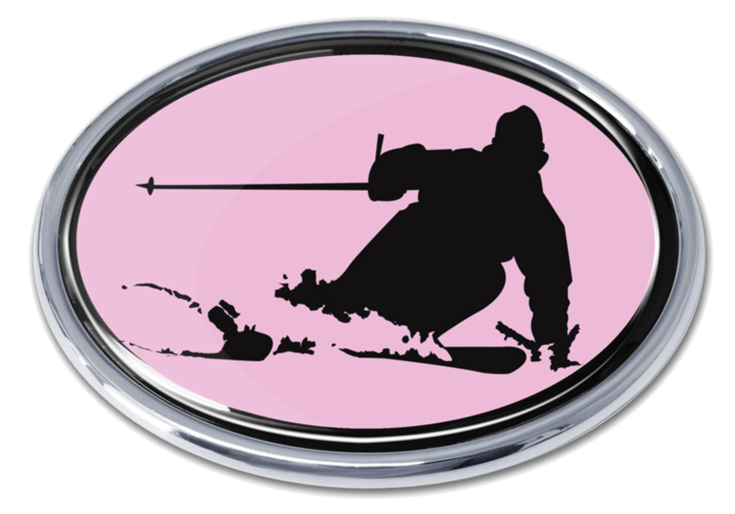 skiing pink chrome auto emblem decal usa made