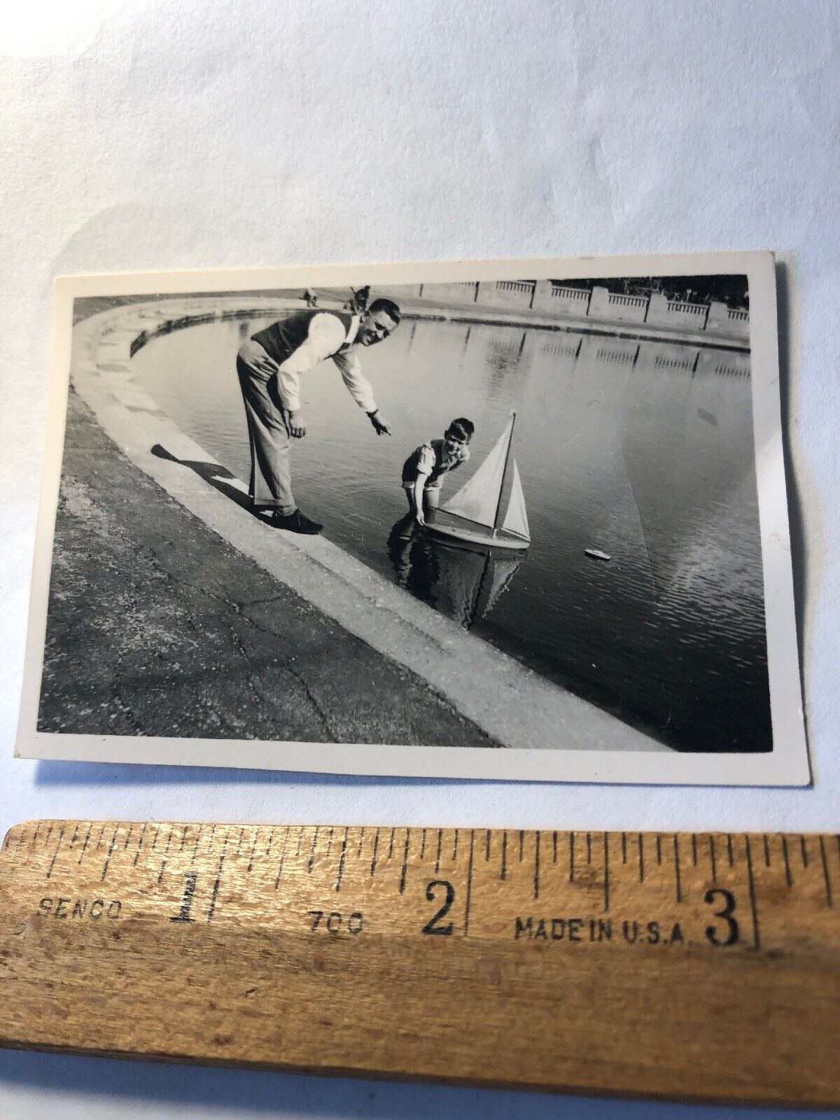 Vintage Original Photo Photograph 1948 Child & Pond Boat