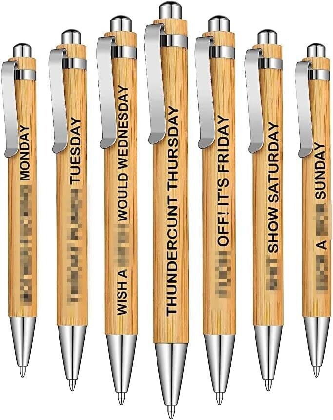 7 Pieces  Funny Bamboo Pen Set for Sarcastic Souls Funny Office Gifts for Adults