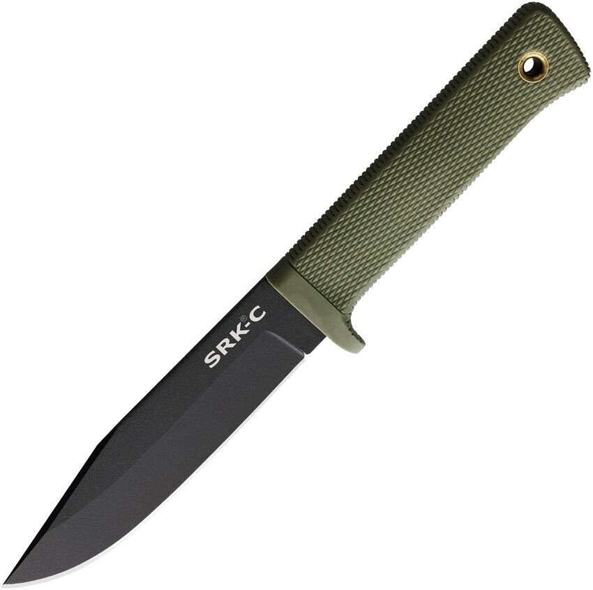 Cold Steel SRK Fixed Blade Knife OD Green Kray-Ex Handle Plain Black 49LCKDODBK