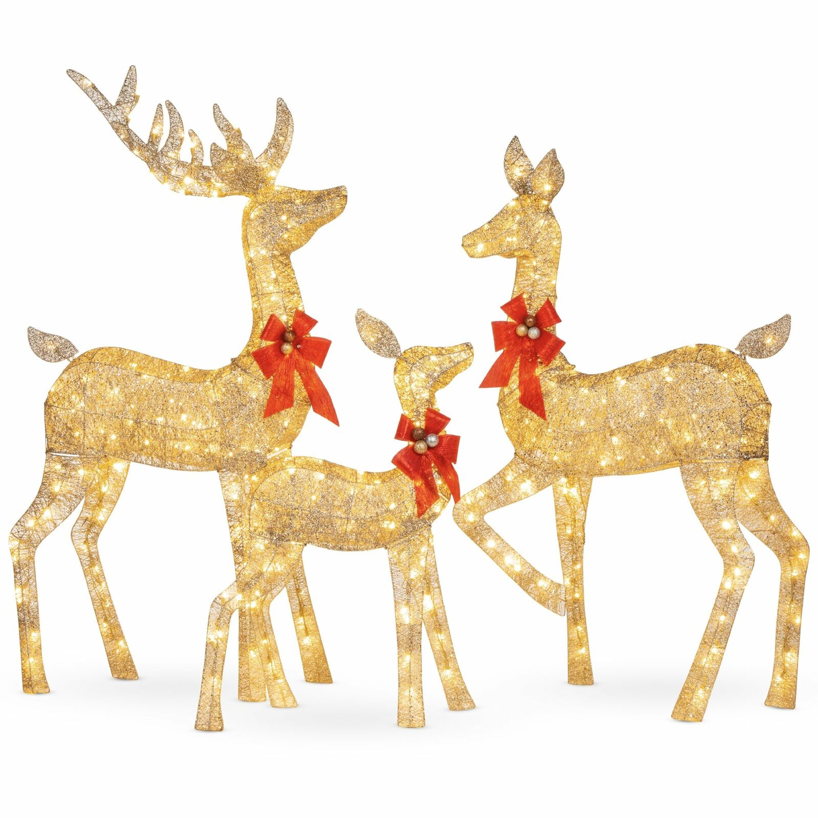 Set of 3: White or Gold Bright LED Lighted Reindeer Family Christmas Yard Decor
