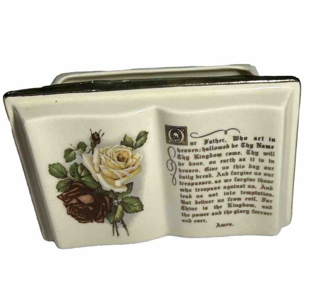 Vtg Lord’s Prayer Ceramic Pocket Planter Desk Rose Decor 3.5”x5”