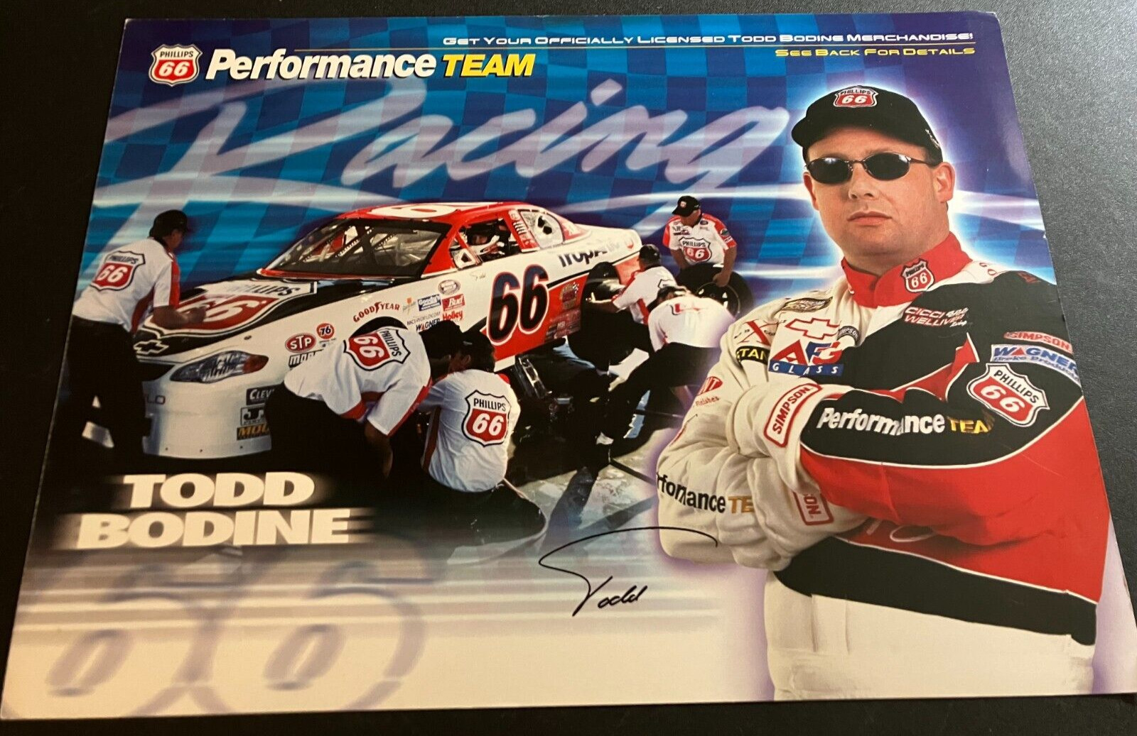 2000 Todd Bodine #66 Phillips 66 Chevy Monte Carlo - NASCAR Hero Card Handout