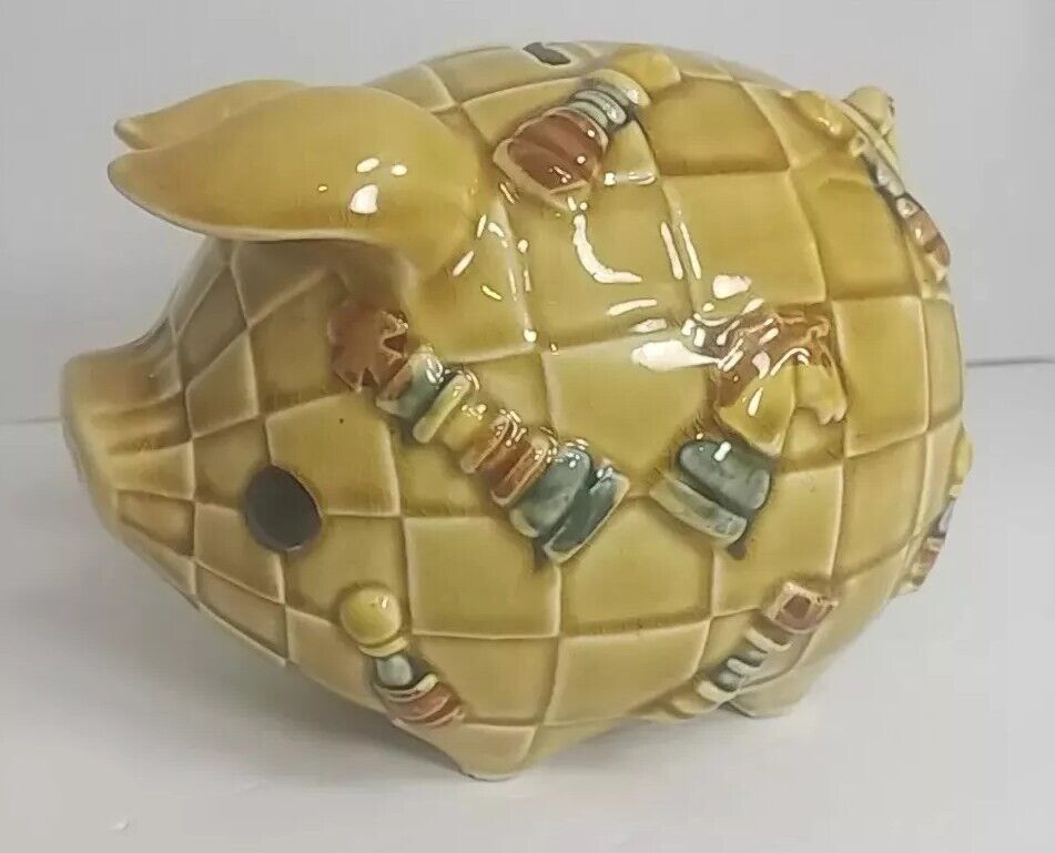 Vintage Ceramic Coin Piggy Bank Chess Game Theme 