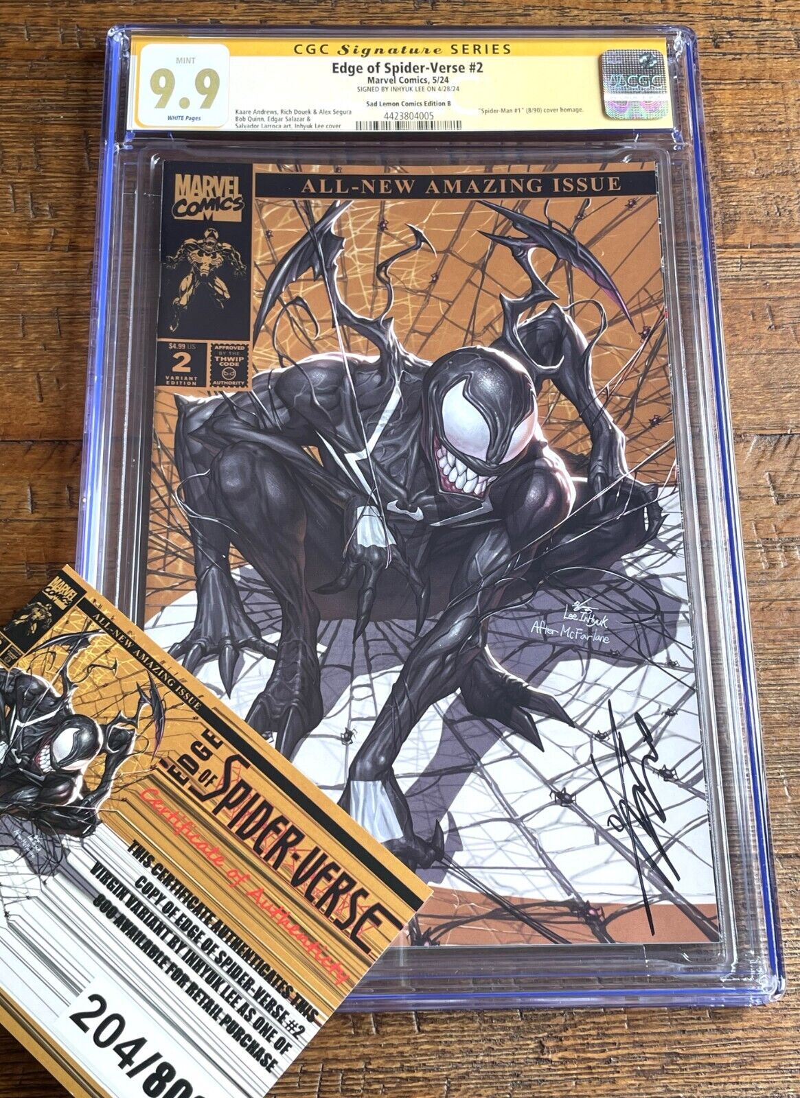 EDGE OF SPIDER-VERSE #2 CGC SS 9.9 INHYUK LEE SIGNED GOLD VARIANT-B NOT 9.8 WOW