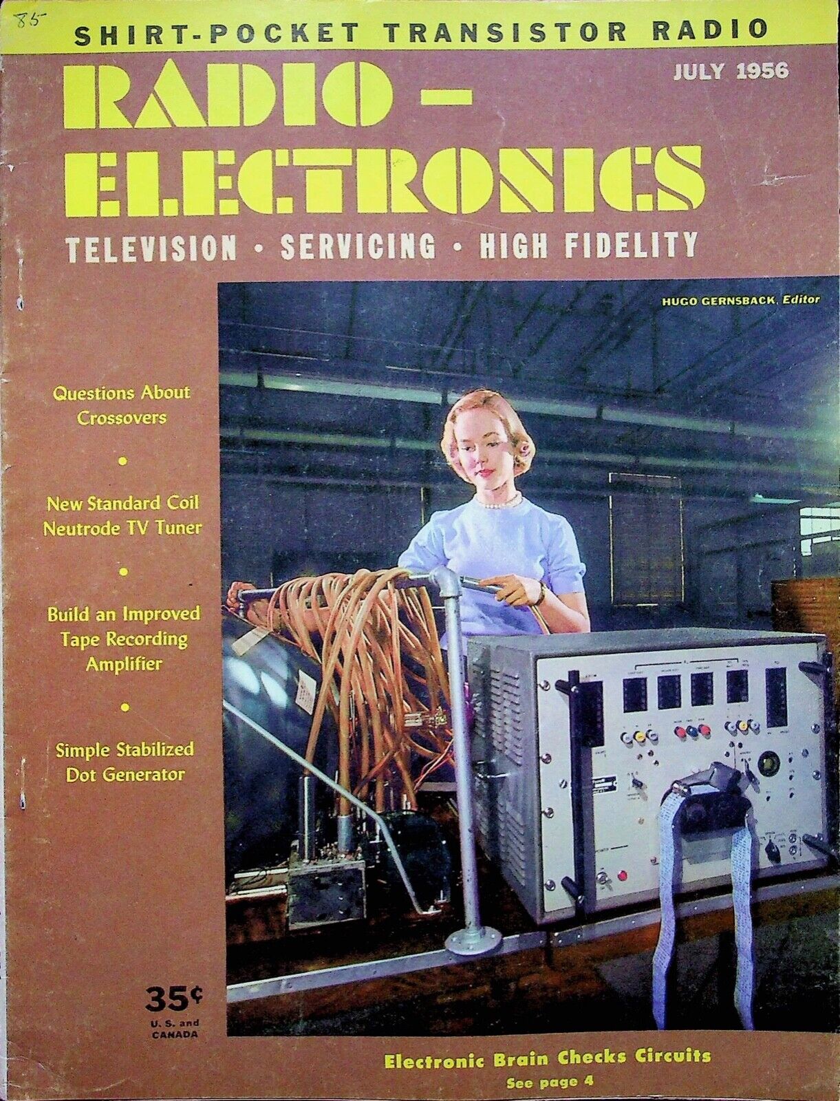 ELECTRONIC BRAIN CHECKS CIRCUITS - Radio - Electronics Magazine 1956 JULY $.35