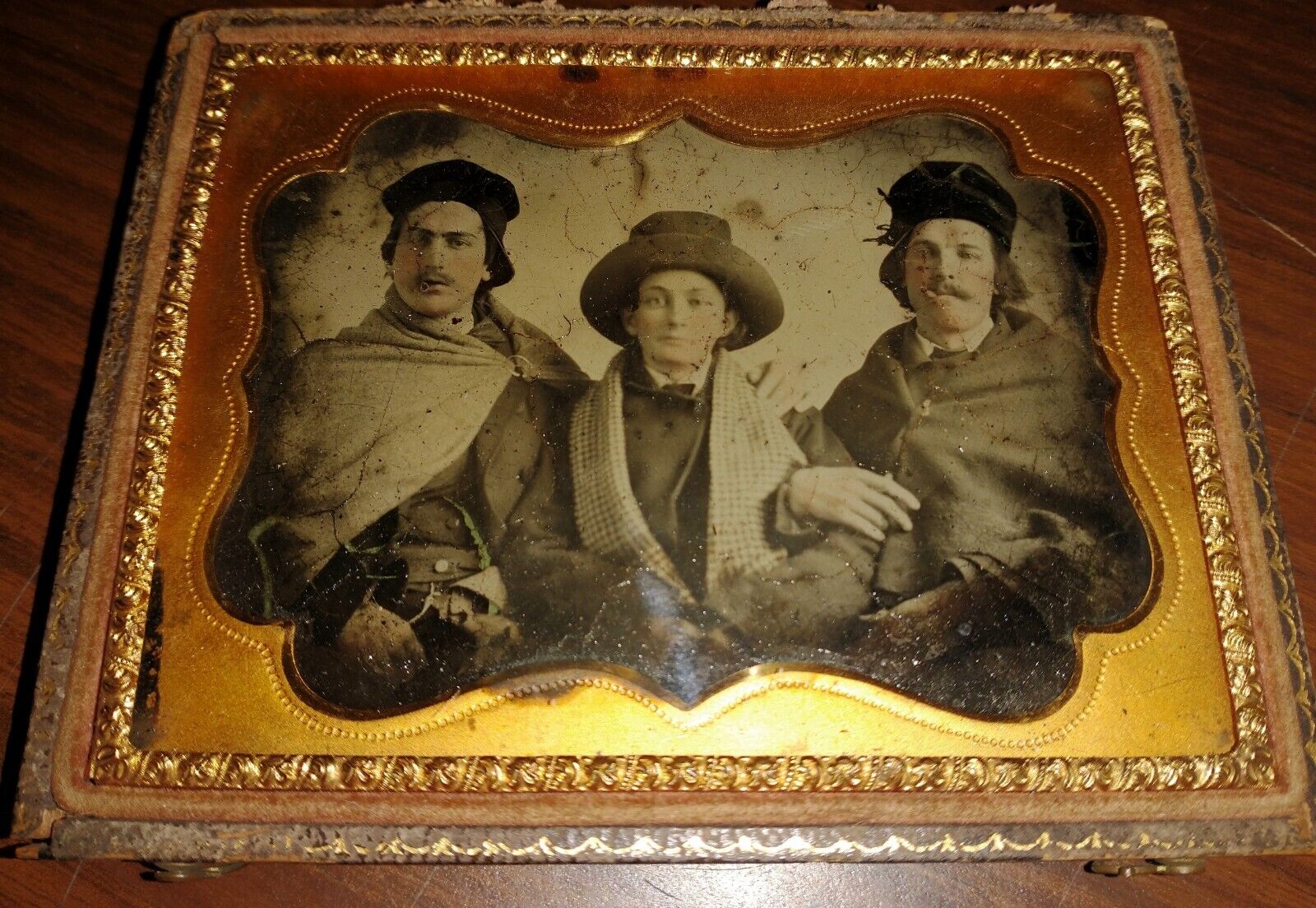 Civil War Era Ambrotype Photo Two Men Soldiers Holding Women Outlaw? in Custody