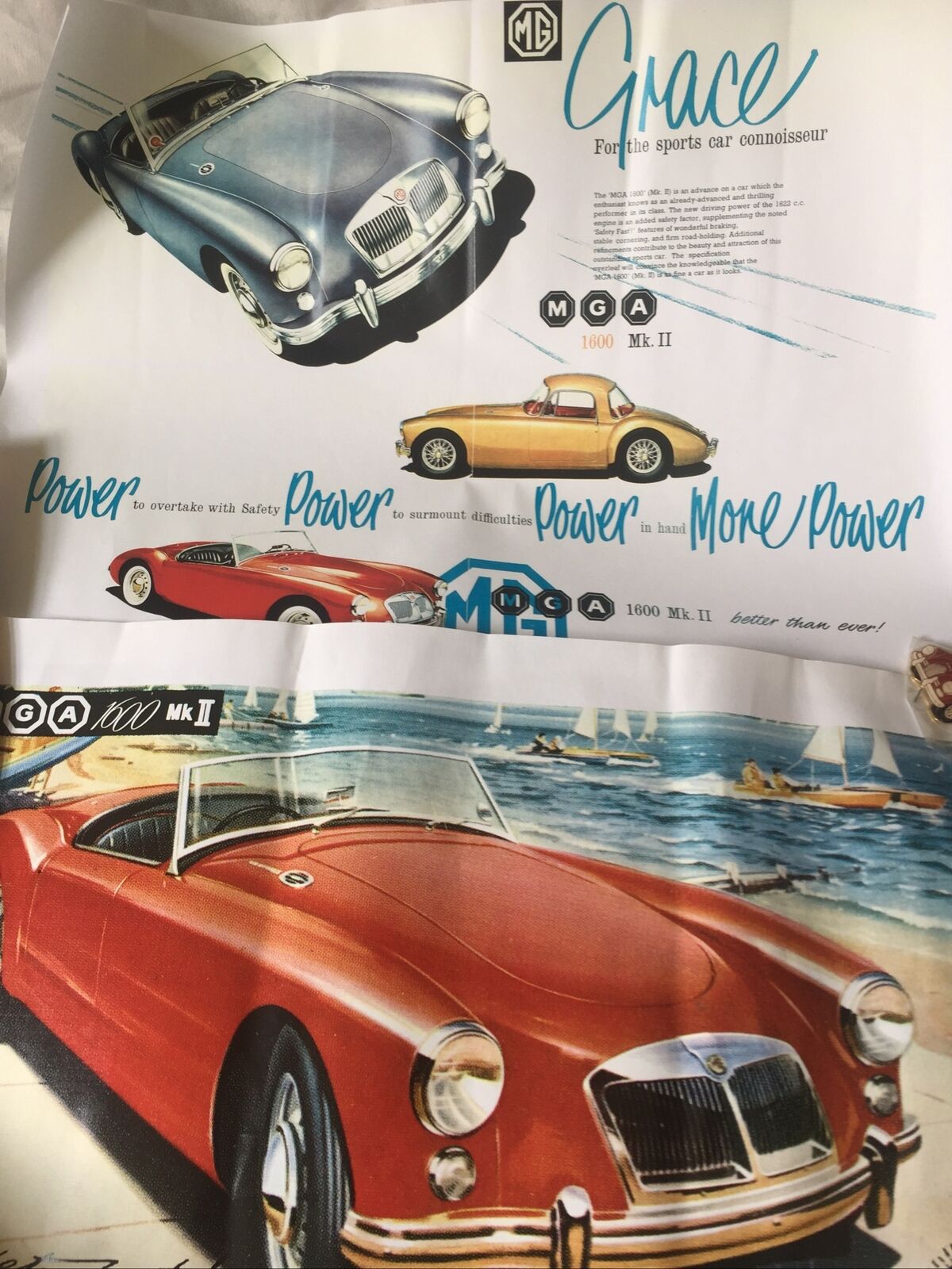 MG MGA 1600 x 2 Repro Advertising Posters & Badge