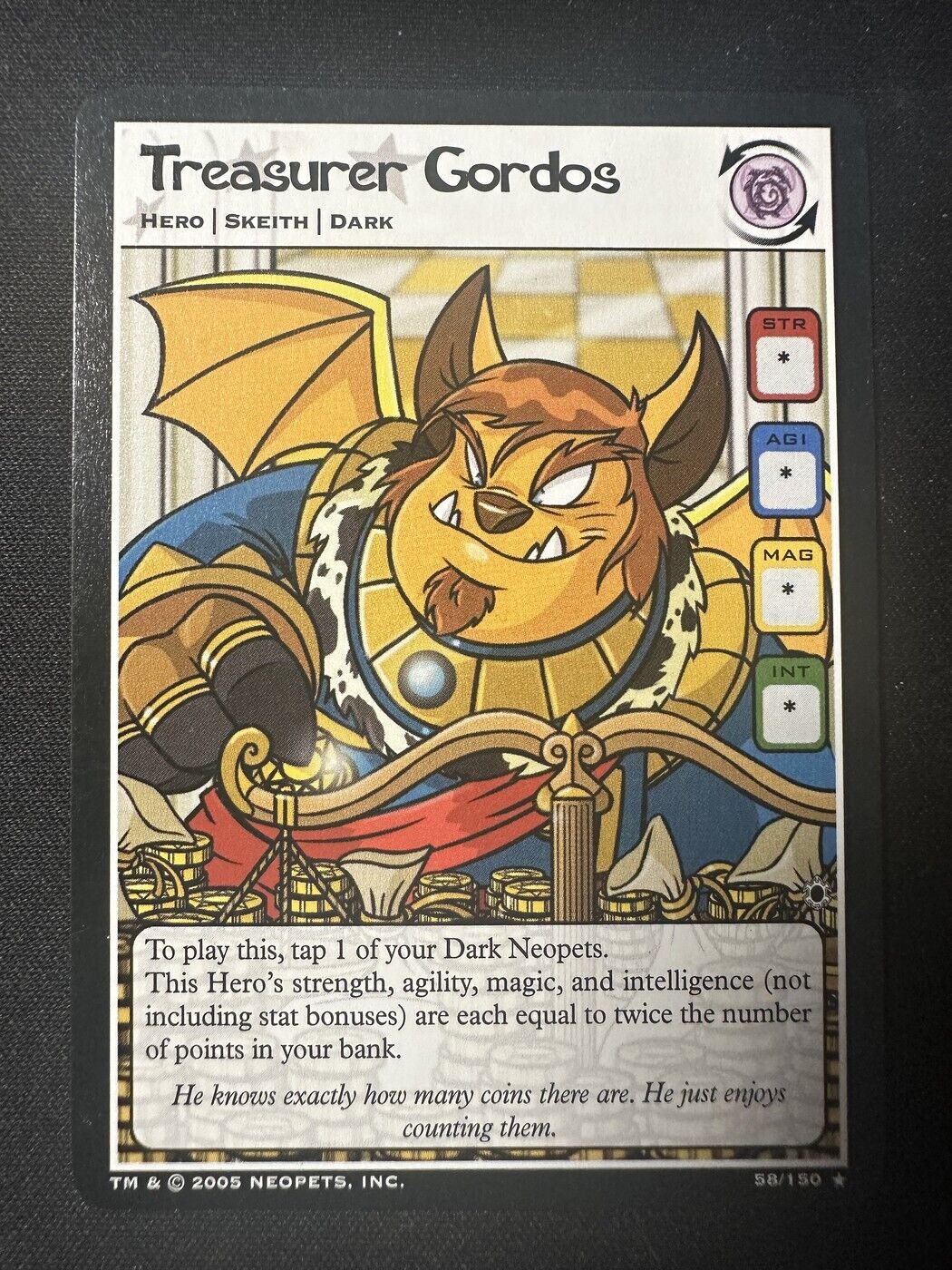 Neopets Treasurer Gordos 58/150 Darkest Faerie Hero Non Holo Rare