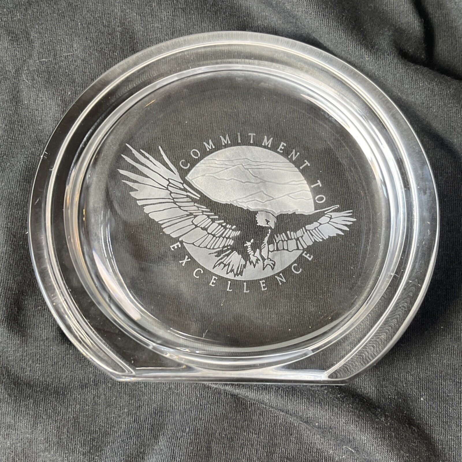 LARGE Glass Paperweight - Commitment to Excellence Etched Eagle Design 7”