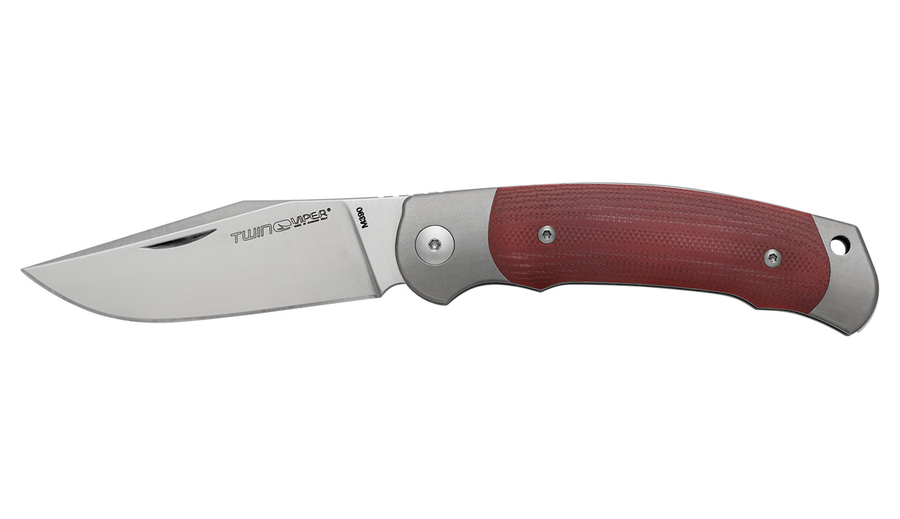 Viper Twin Folding Knife Red G10/Titanium Handle M390 Plain Edge Satin V6002GR
