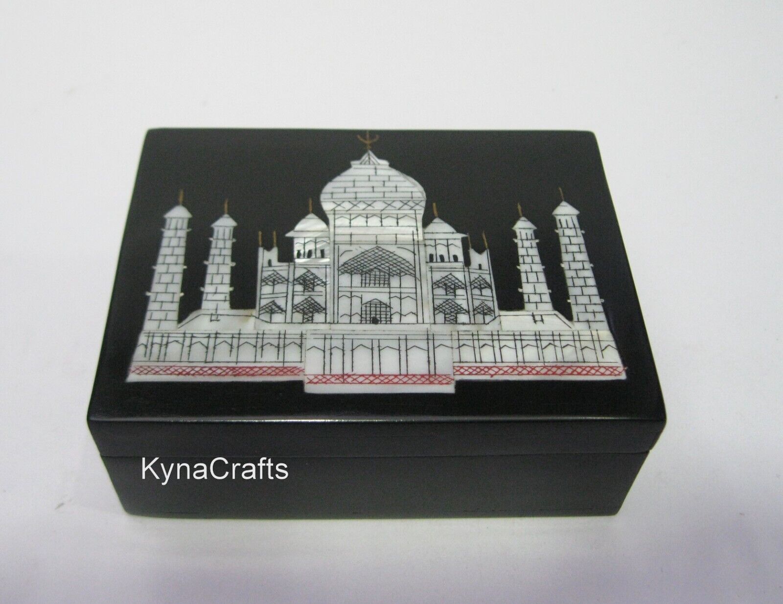 6 x 4 Inches Black Marble Trinket Box Taj Mahala Replica Inlay Work Watch Box
