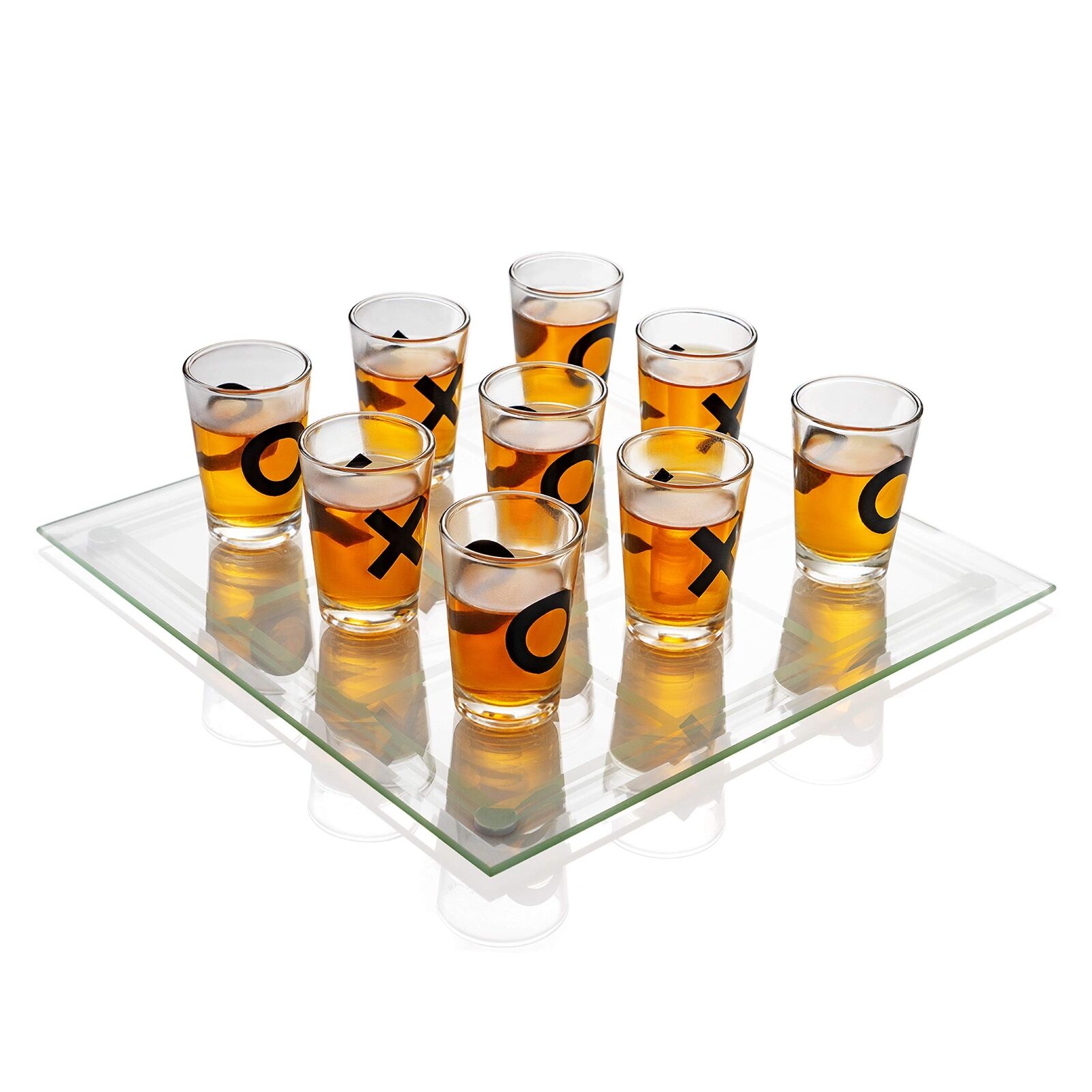 Shot Glass Tic Tac Toe Set - 9 Alcohol Shooters with X and O Marks, Clear Gla...