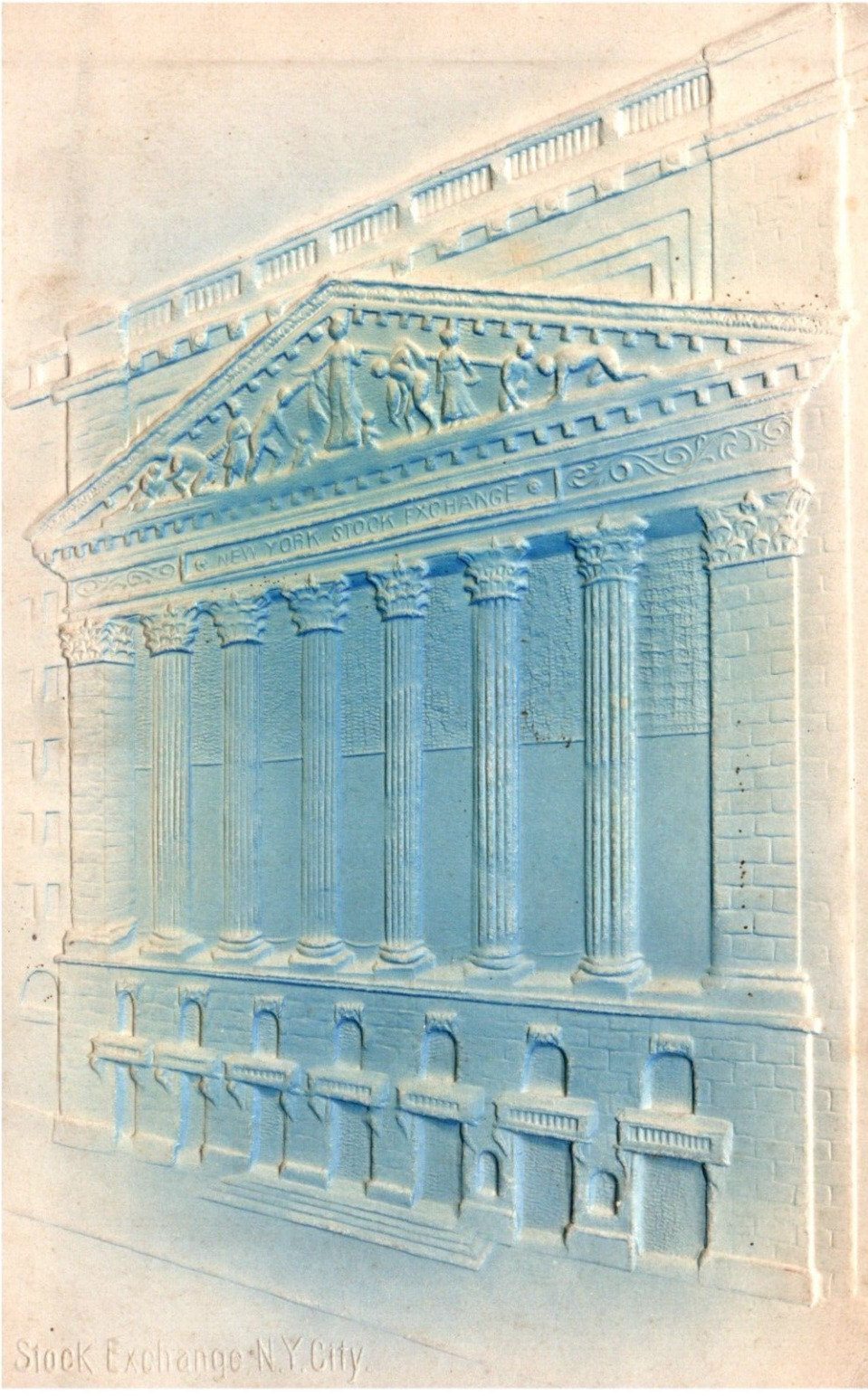 NYSE Stock Exchange Antique Embossed Airbrushed NYC Manhattan Postcard Blue